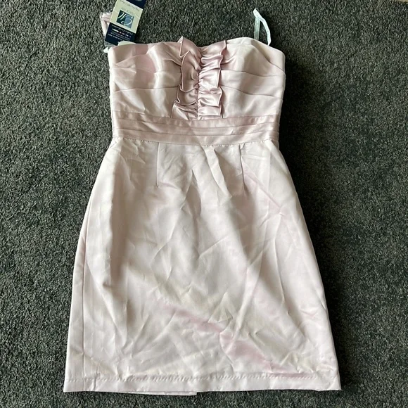 alfred angelo front bow satin strapless dress - Picture 1 of 9